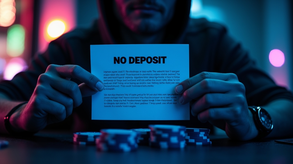 Spieler prüft kritisch einen No-Deposit-Hinweis im Casino